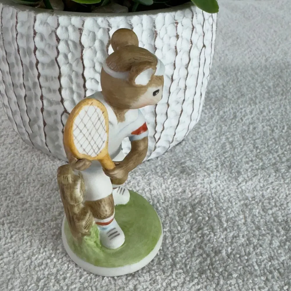 Vintage Lefton Handpainted Anthropomorphic Mice Rollerskating & Tennis Figurines